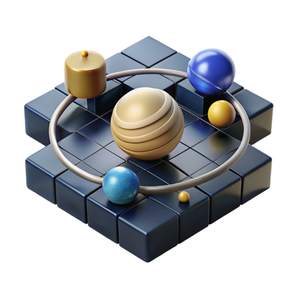 vibrant classic Abstract 3D Render Orbits, Spheres, and Cubes exclusive png
