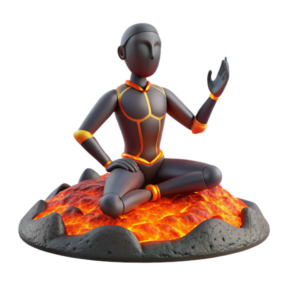 beautiful vintage 3D Render Figure in Lotus Pose on Lava Rock authentic png