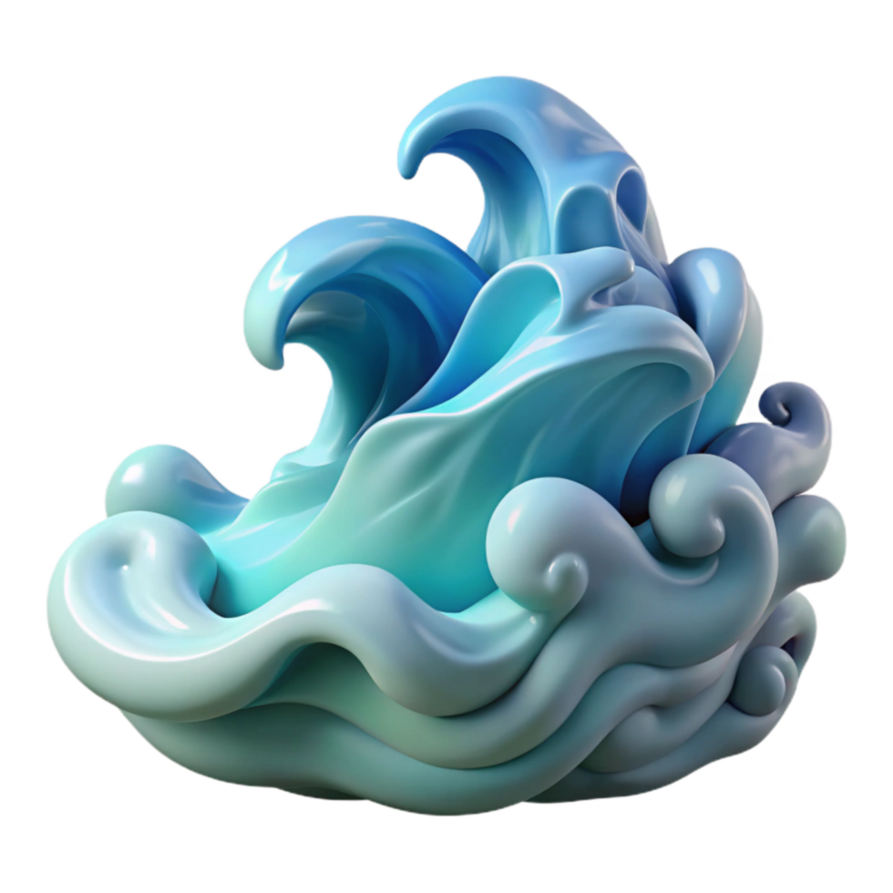 elegant rustic Abstract Ocean Wave Sculpture 3D Render of Blue Water high quality png