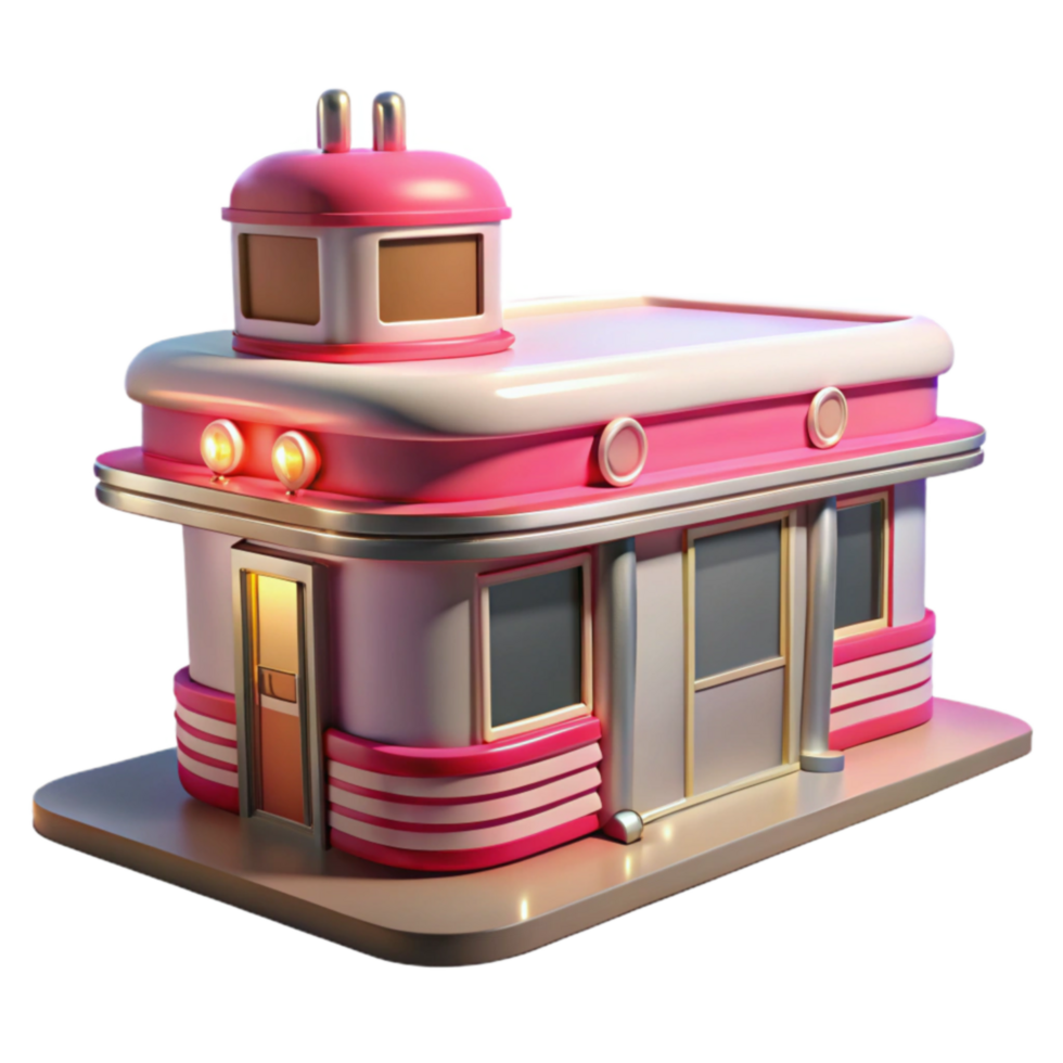 stunning abstract Retro Diner Building 3D Model detailed png