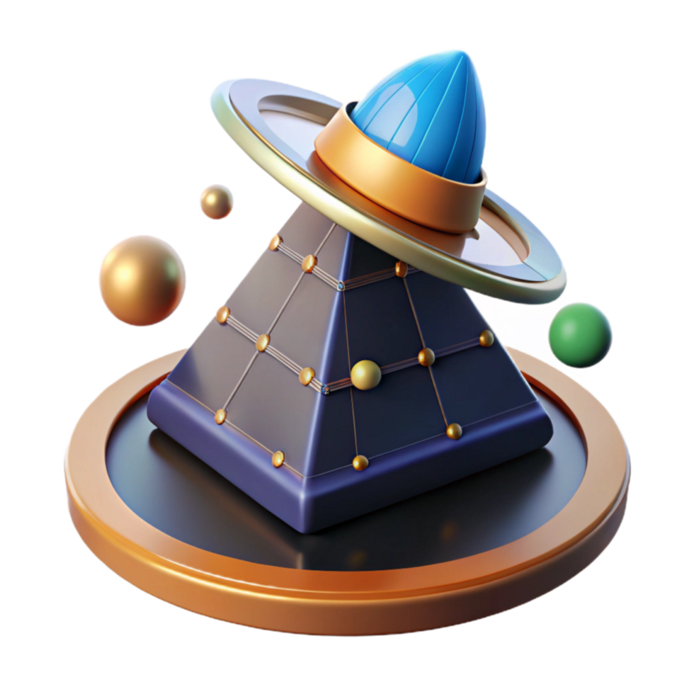magnificent modern Abstract 3D Pyramid with Orbiting Elements detailed png
