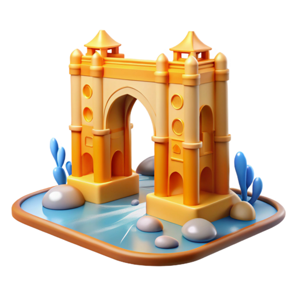 elegant artistic 3D Render of an Orange Arch Bridge premium png