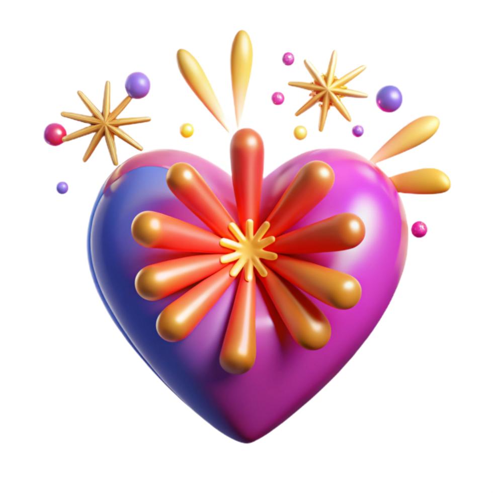 beautiful creative Festive 3D Heart with Flower and Stars genuine png