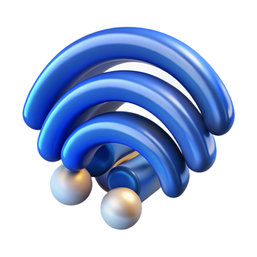 3D Wireless Network Signal Icon Blue Shiny Waves png