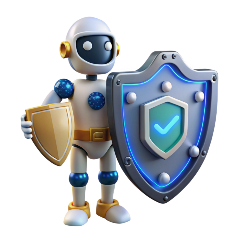 impressive rustic Robot with Shield Digital Security Protection premium png