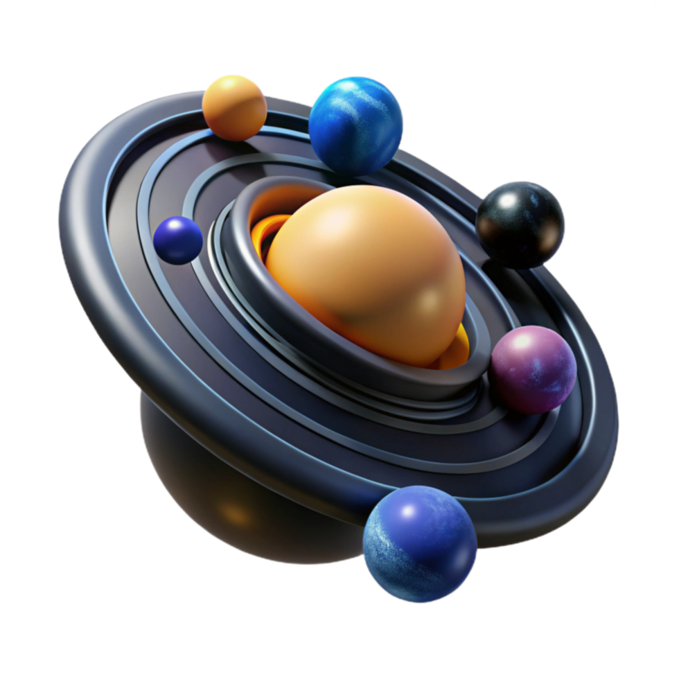 beautiful vintage Abstract Planetary System 3D Render of Orbits and Celestial Bodies premium png