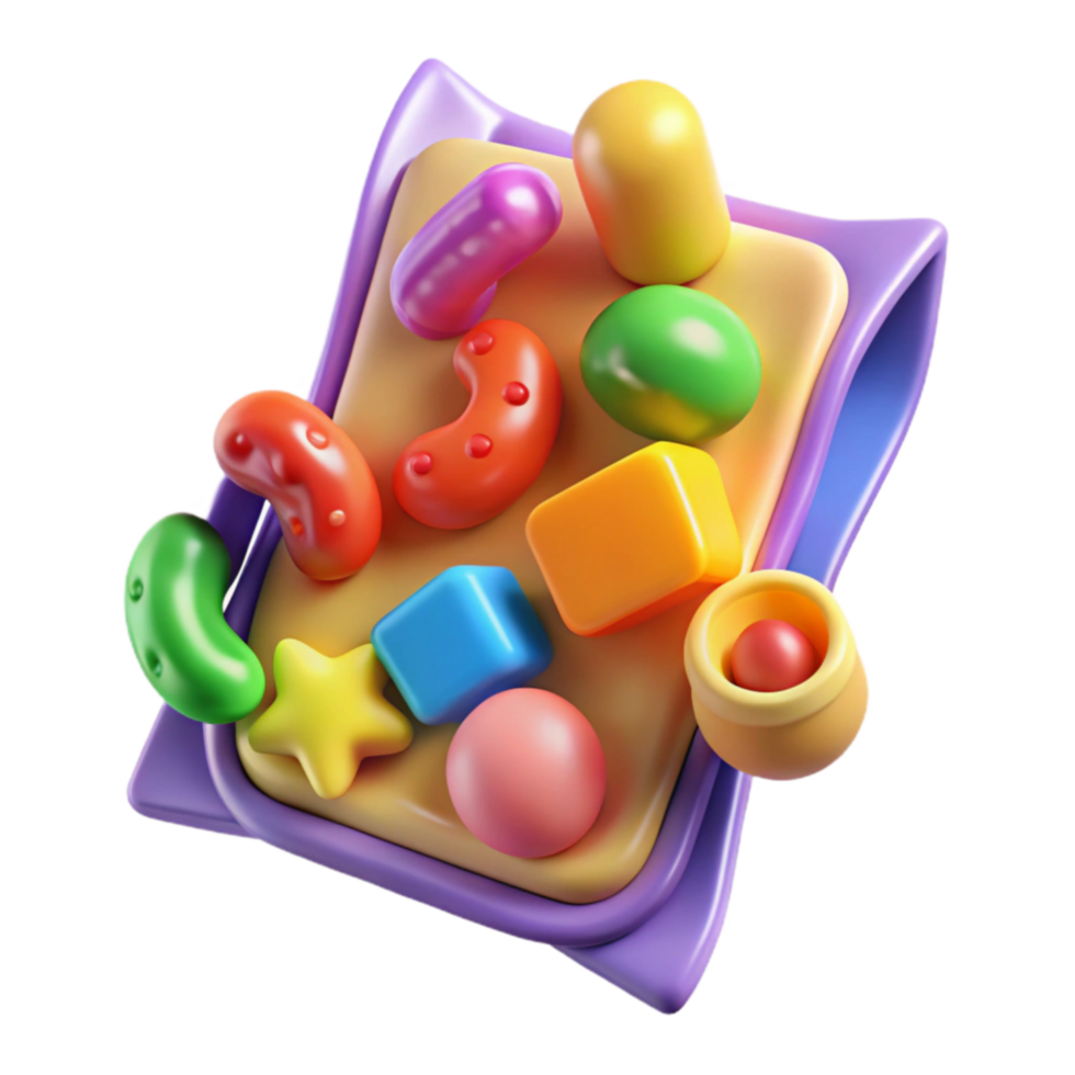 magnificent contemporary Colorful 3D Sweets and Shapes on Tray original png