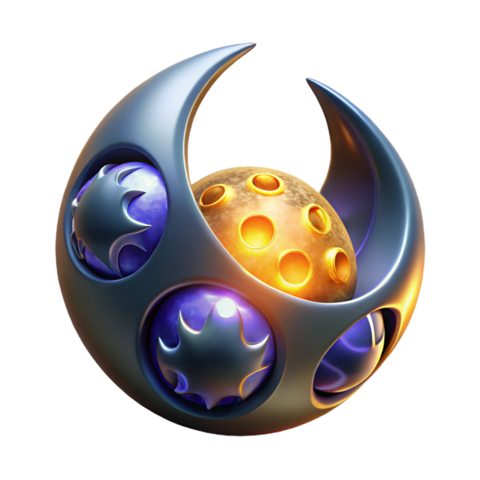 wonderful rustic Crescent Orb Celestial Sphere with Glowing Inner Core exclusive png