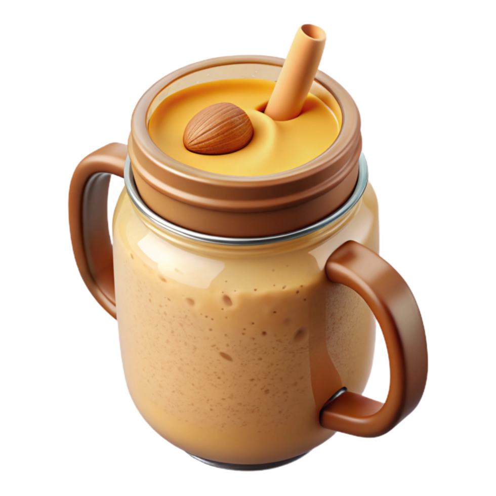 extraordinary artistic Almond Smoothie in Mason Jar with Straw premium png