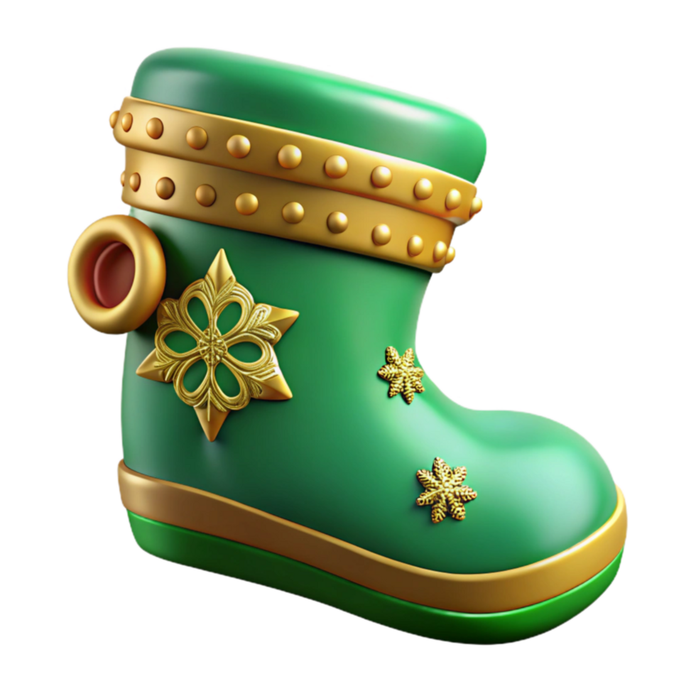 dramatic minimalist Green Gold Festive Boot 3D Render high quality png