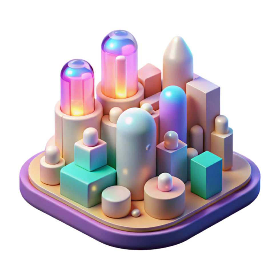 wonderful artistic Abstract 3D Cityscape Geometric Shapes, Illuminated Structures authentic png