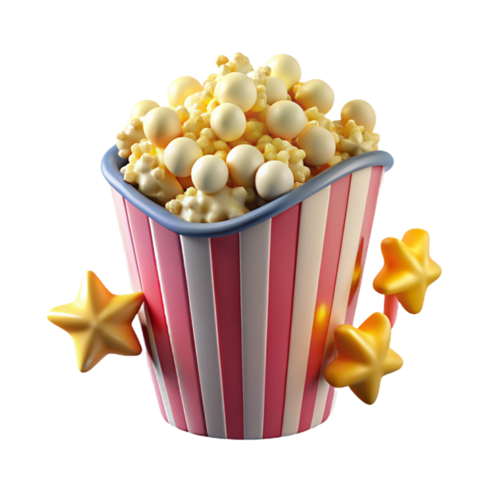 magnificent artistic Sweet Popcorn Bucket with Stars 3D Render professional png