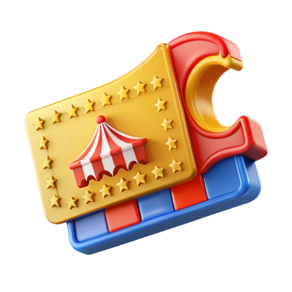 elegant minimalist Circus Ticket 3D Render Funfair, Carnival, Festive, Entertainment original png