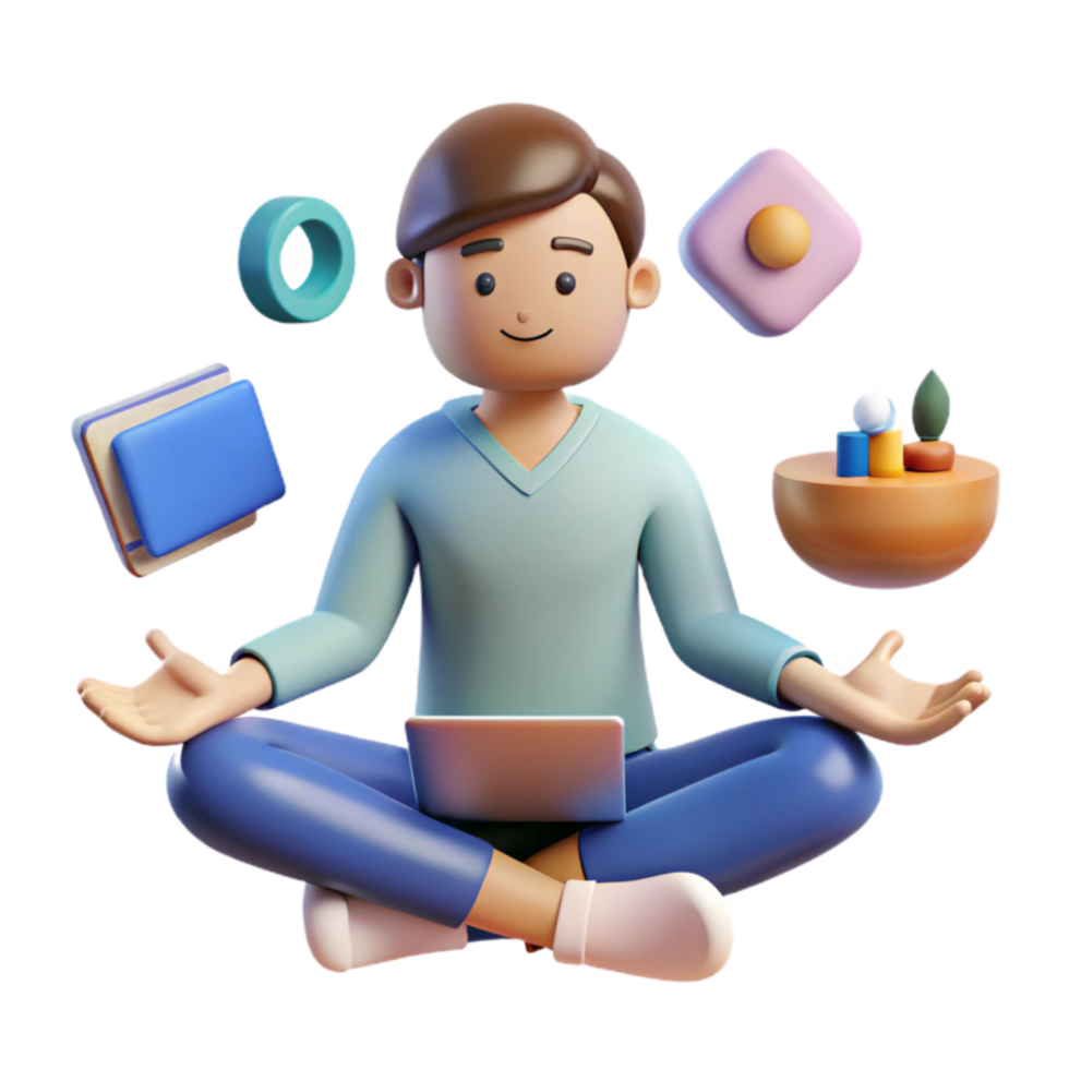 Mindful Productivity 3D Illustration of Focused Work png