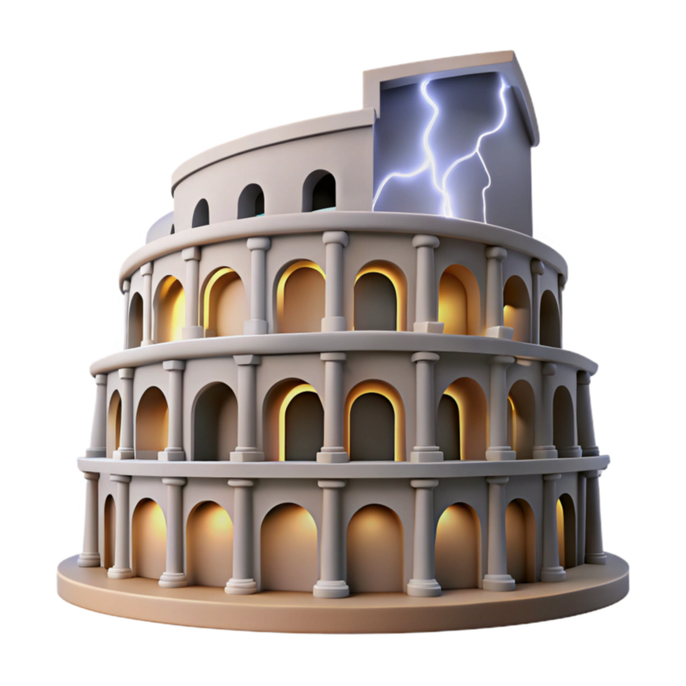 Ancient Amphitheater Lightning Strike Architectural Ruin png