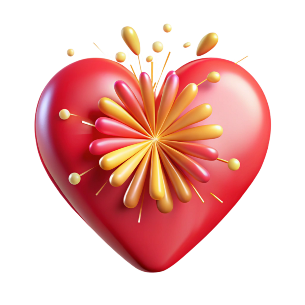 serene traditional 3D Red Heart with Flower Burst genuine png