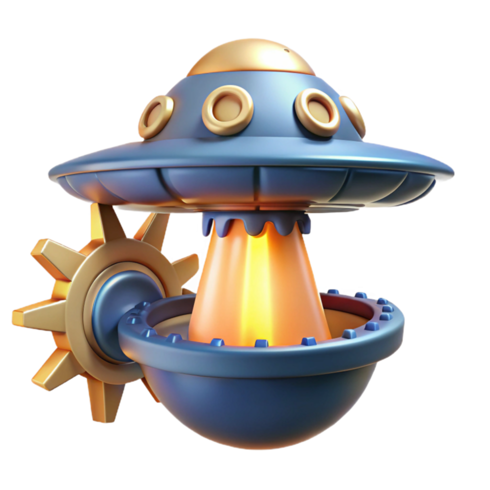 wonderful vintage Futuristic Flying Saucer with Gear Mechanism authentic png