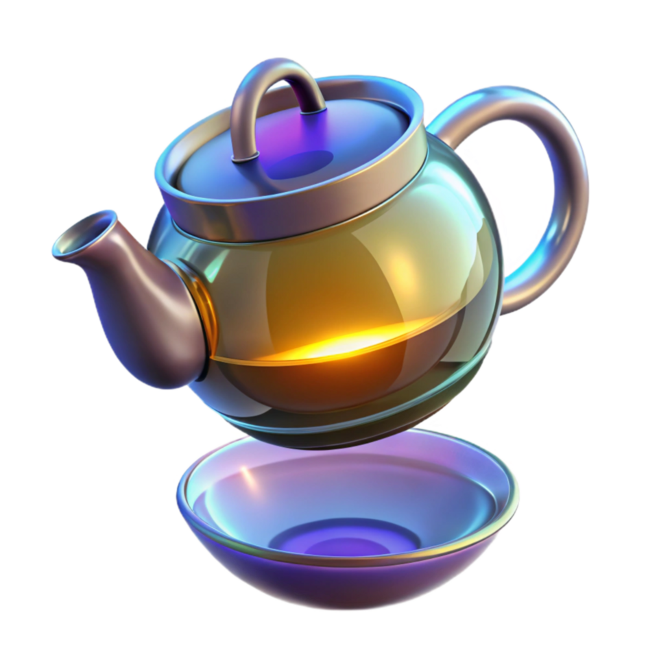 Glowing Teapot and Bowl 3D Render png