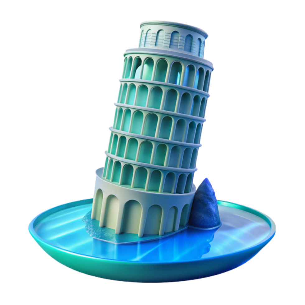 impressive vintage Leaning Tower in Water 3D Render 4K png