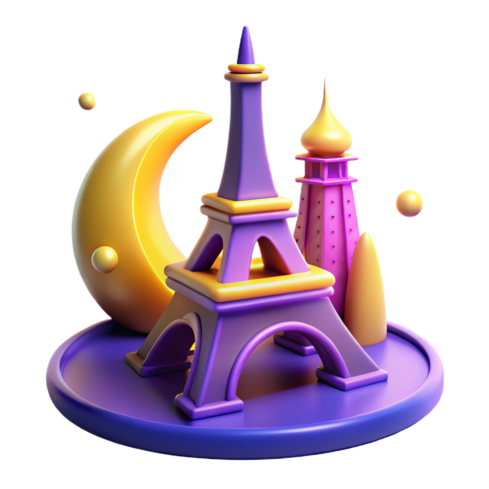 Crescent Moon, Tower, and Minaret A 3D Render png