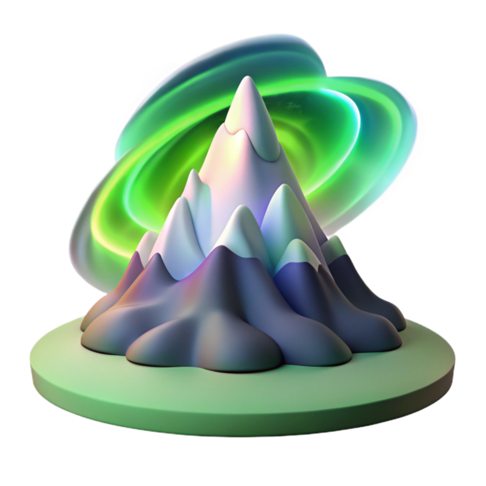 vibrant vintage Aurora Borealis over Mountain Peak 3D Render detailed png