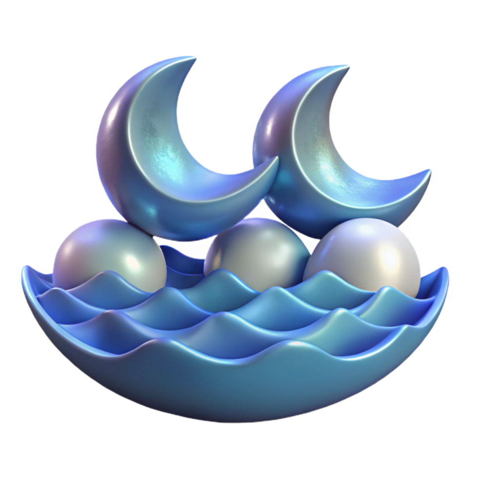 magnificent modern Crescent Moons on Wavy Sea with Pearls professional png