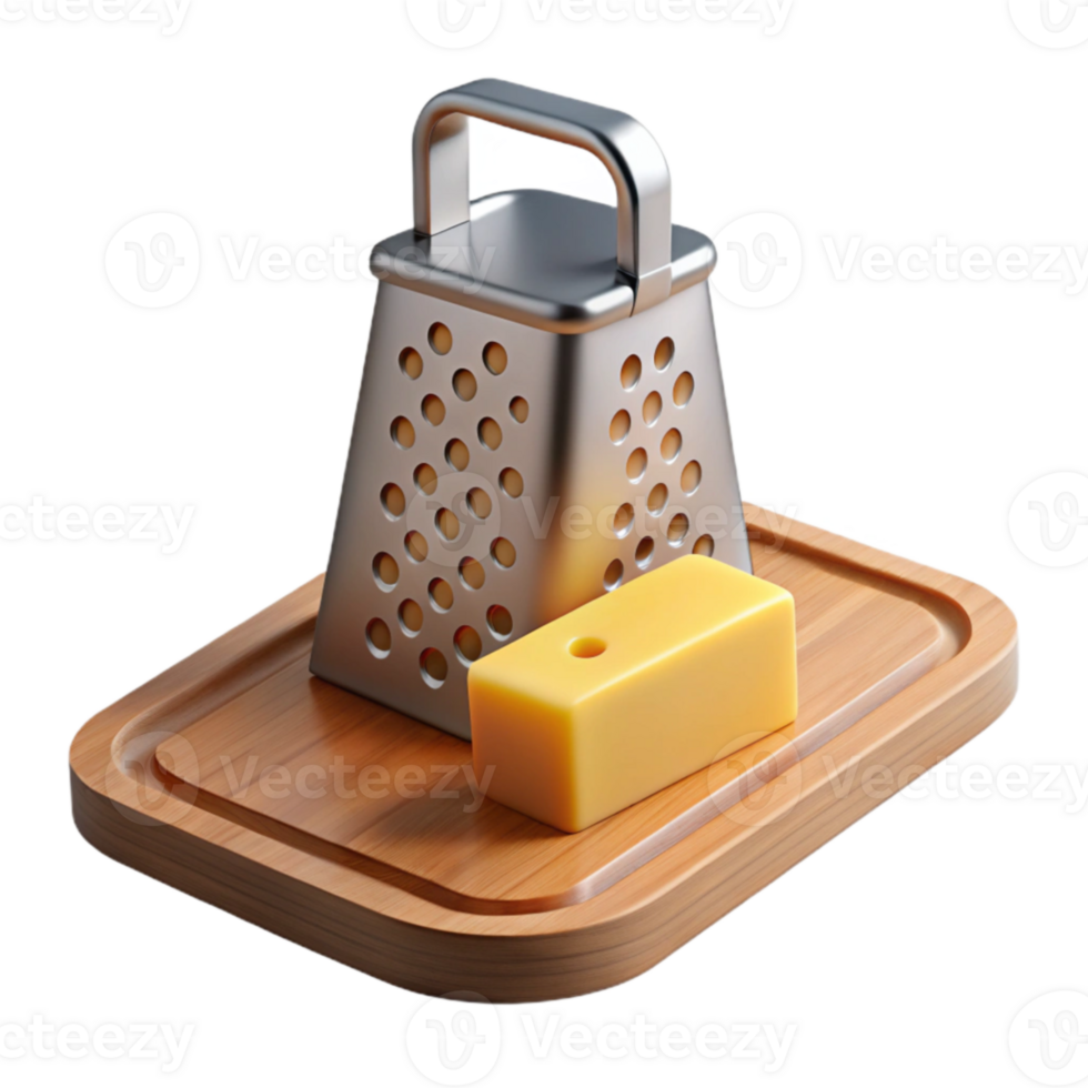 Cheese Grater and Cheese Block on Wooden Board png