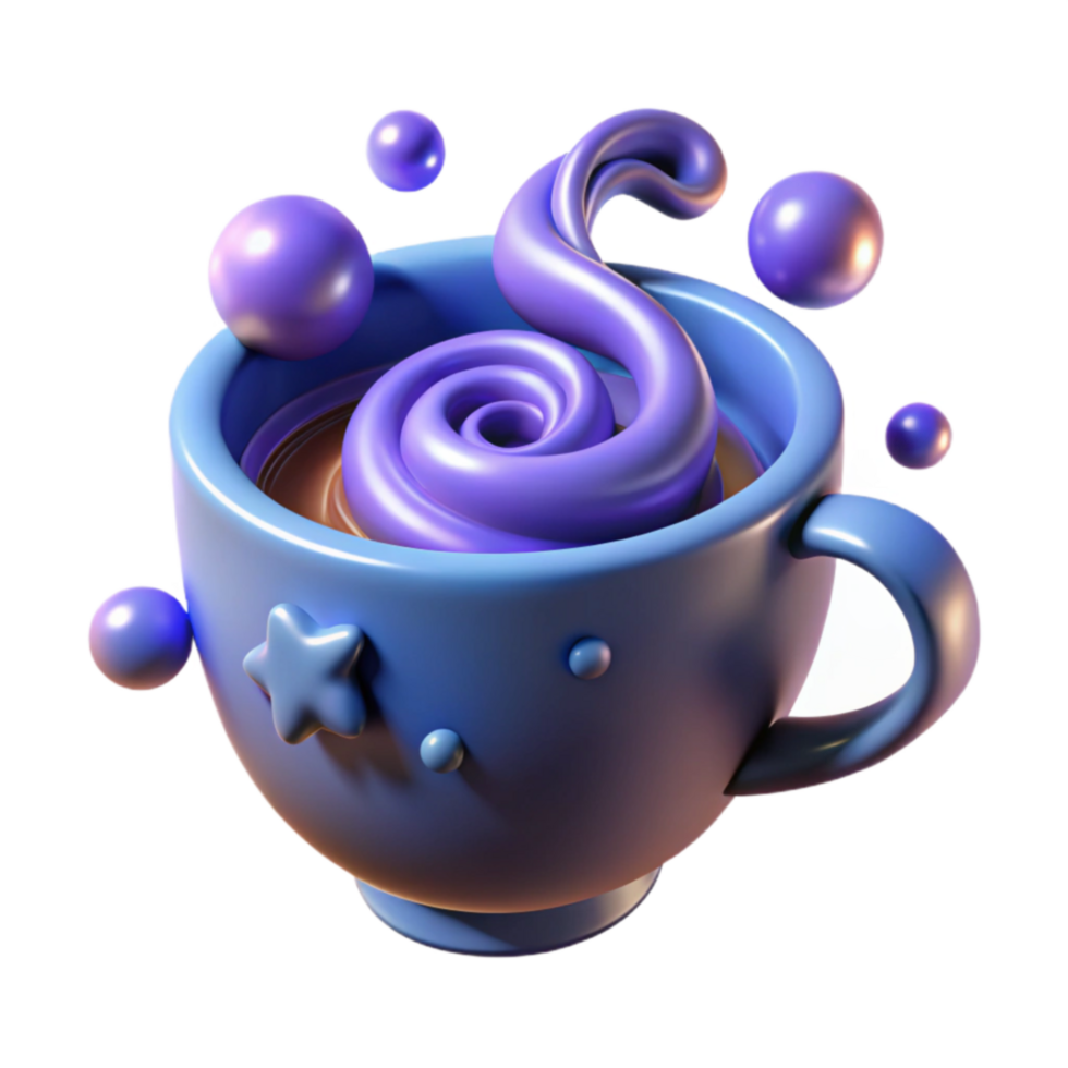 Whimsical 3D Render Swirling Drink in a Blue Mug png