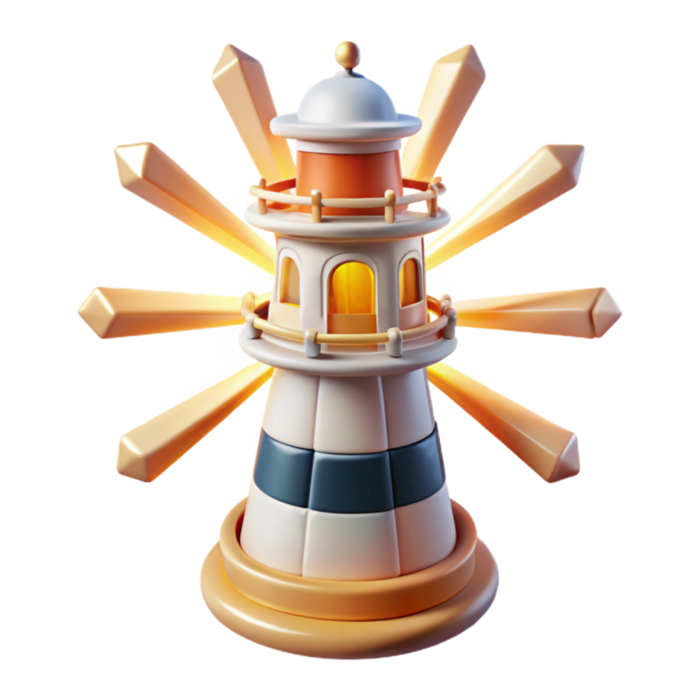 stunning classic Lighthouse 3D Model Coastal Beacon, Shine, Rays, Light, Navigation high quality png