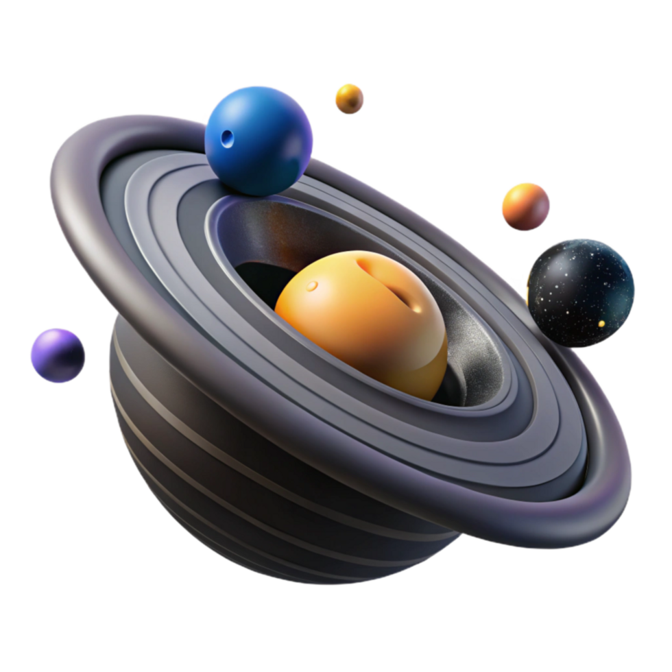 Celestial Rings and Planetary Orbits 3D Render png