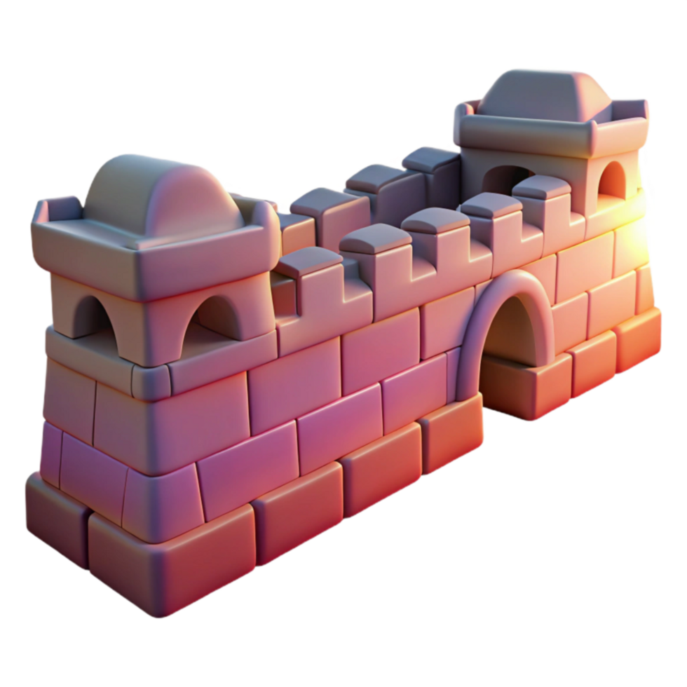 extraordinary modern 3D Model Fortified Wall with Towers and Gateway high quality png