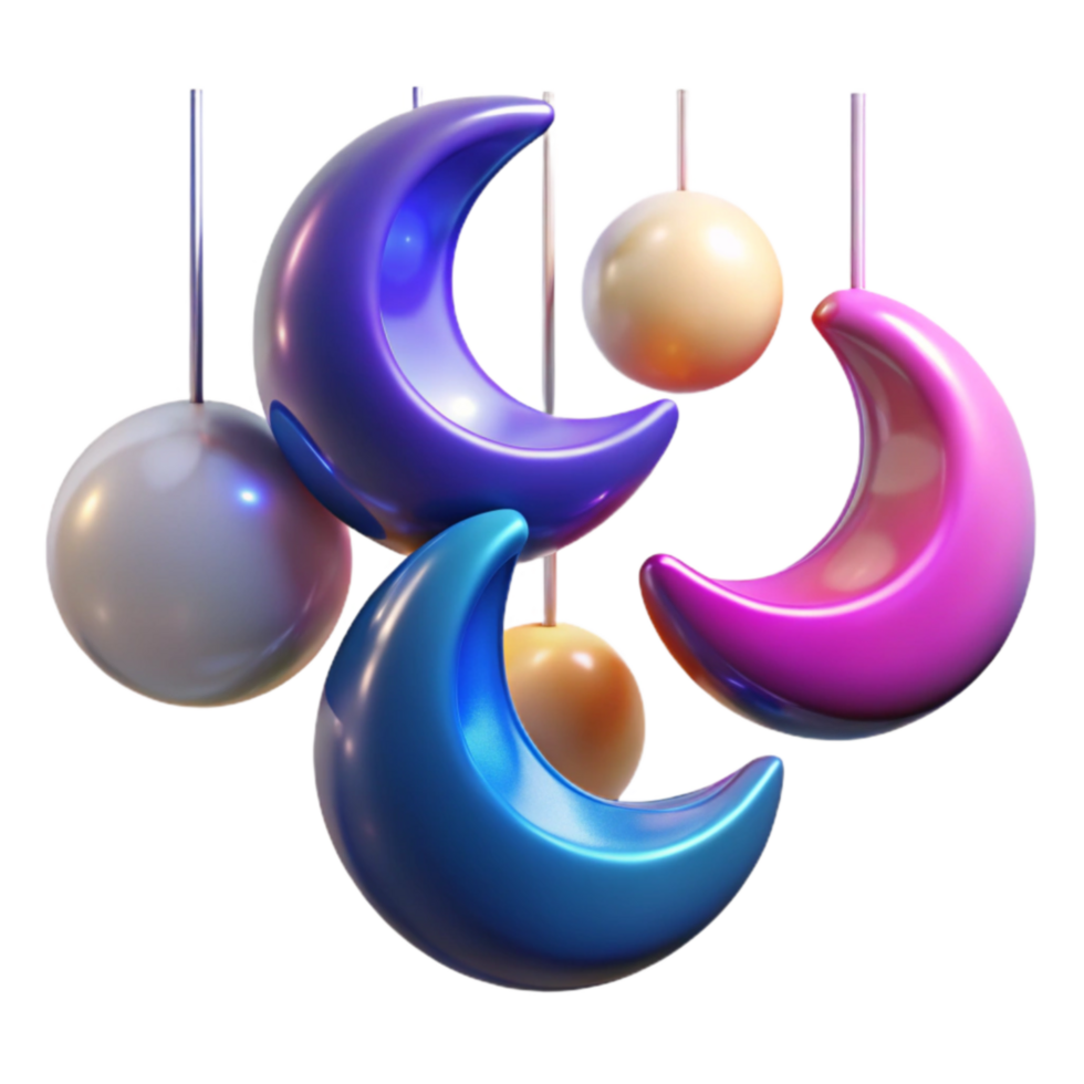 magnificent abstract Crescent Moons and Spheres Abstract 3D Render detailed png