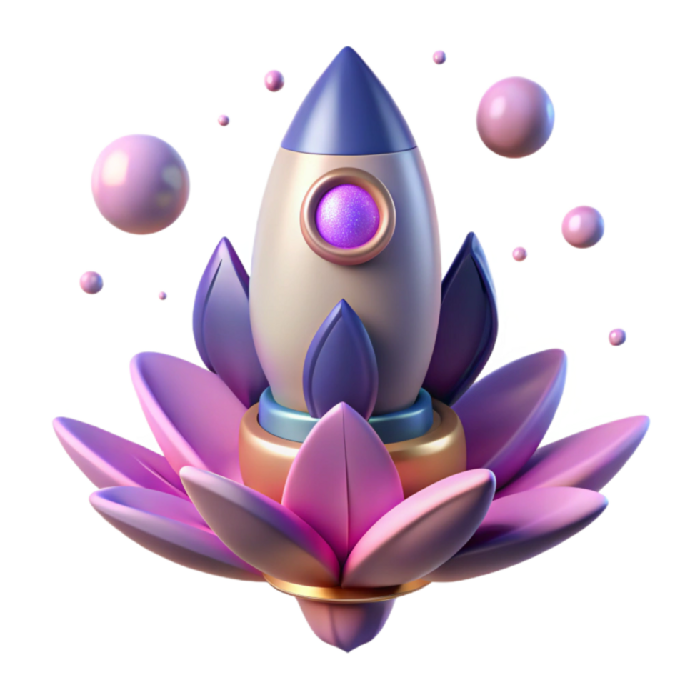 3D Rocket on Lotus Flower Peaceful Launch into Innovation png