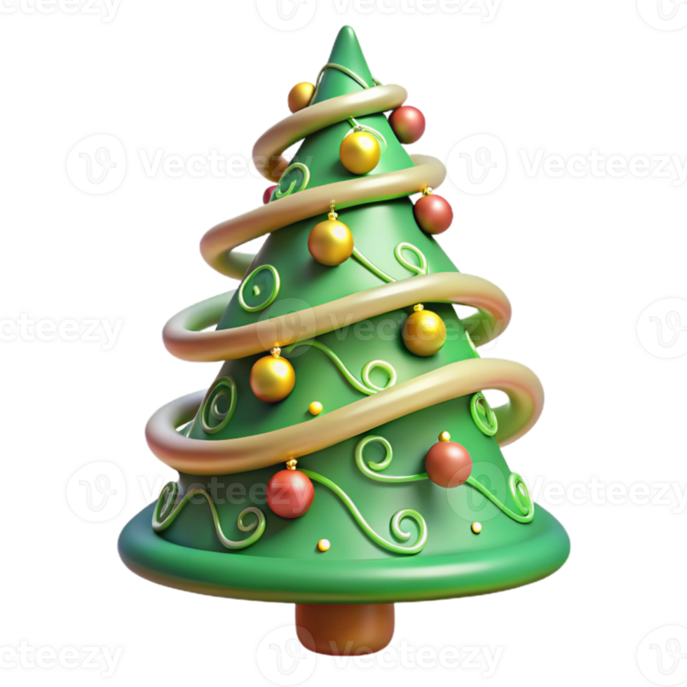 3D Festive Christmas Tree with Ornaments png