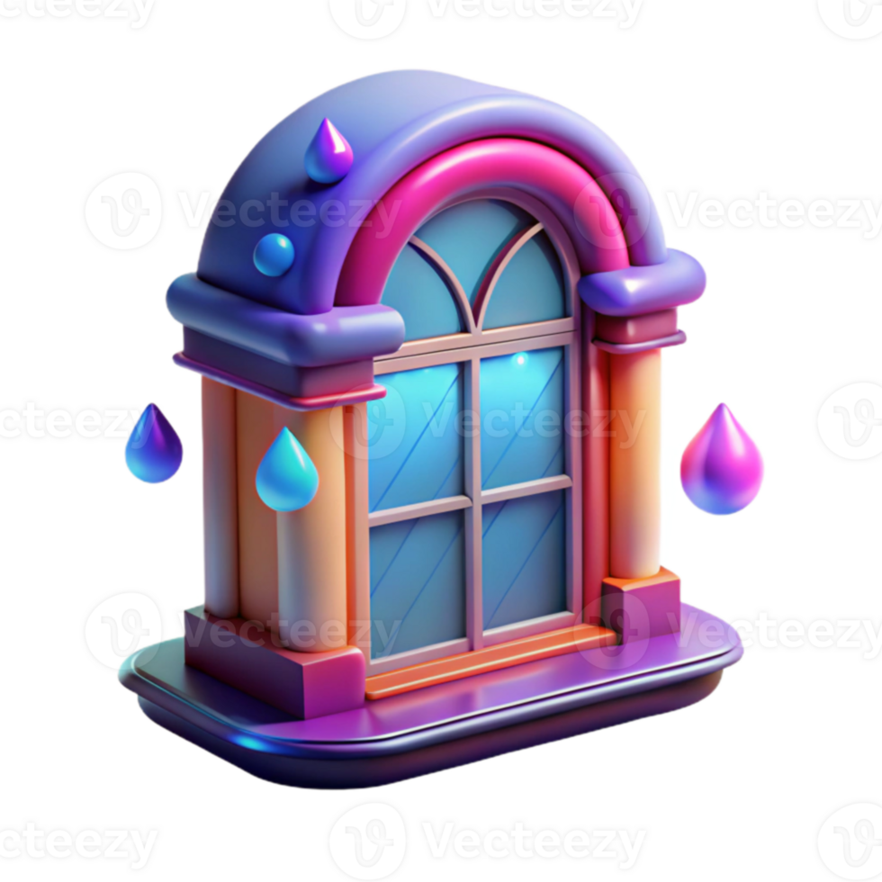 3D Render of Colorful Window with Rain Drops png