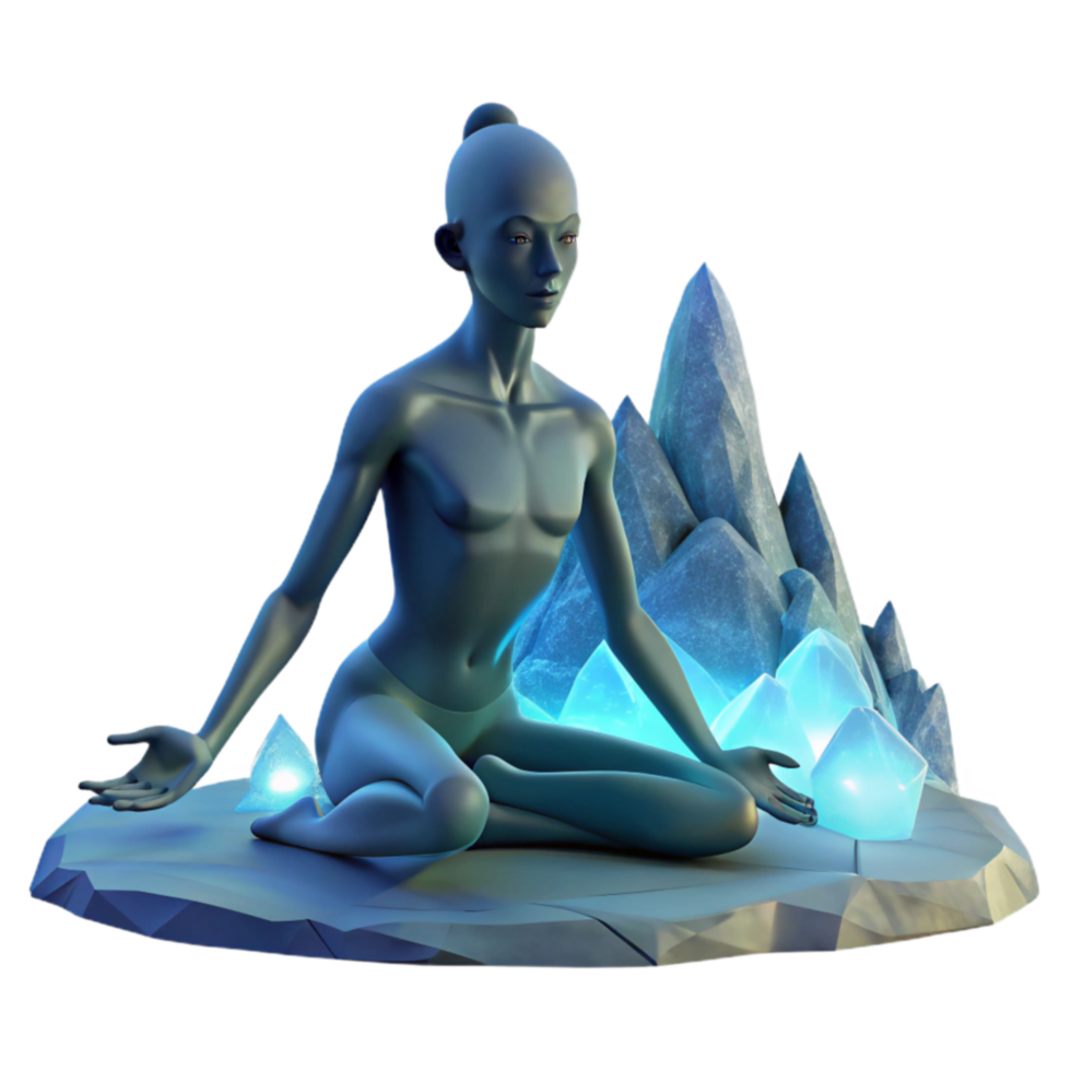 impressive contemporary Serene Figure Meditating Amidst Glowing Crystals exclusive png