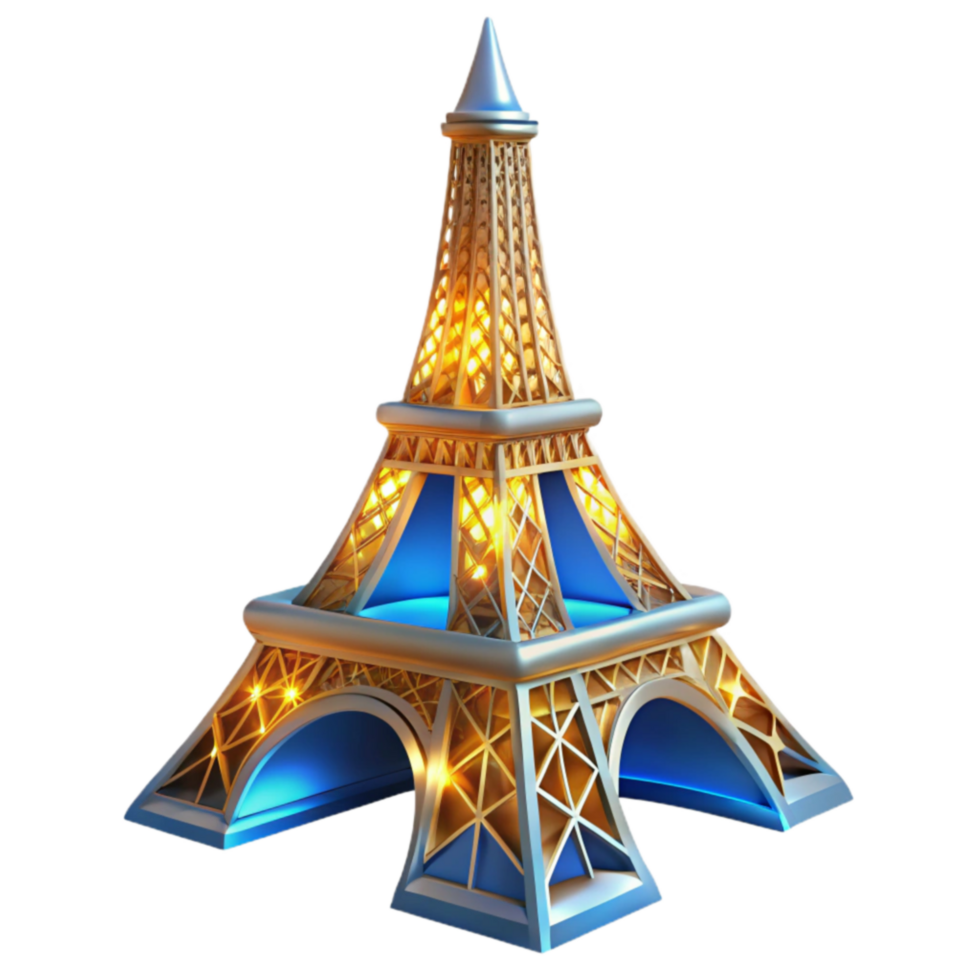 extraordinary rustic Illuminated Eiffel Tower 3D Model Golden Structure, Blue Accents exclusive png