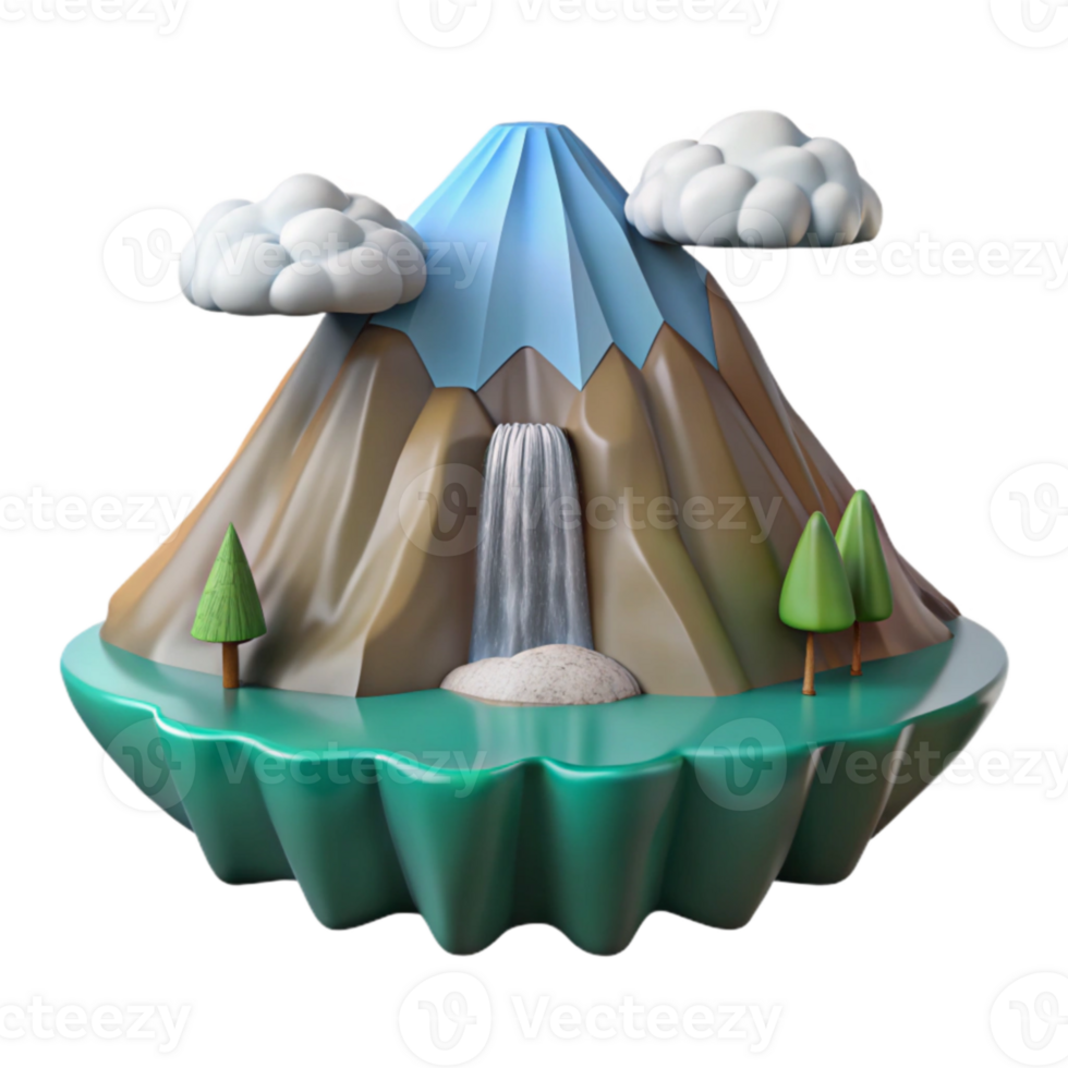 Island Mountain Waterfall 3D Render png