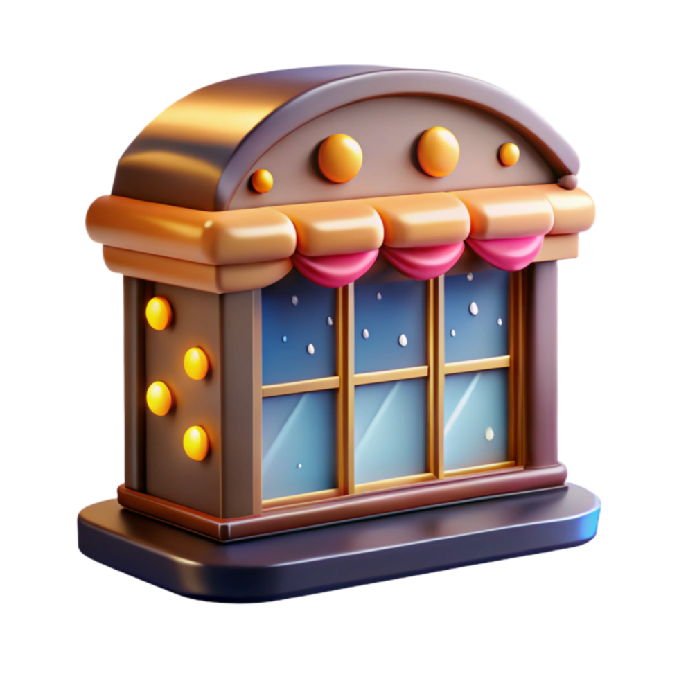 extraordinary traditional Winter Shop Window 3D Render of Festive Storefront premium png