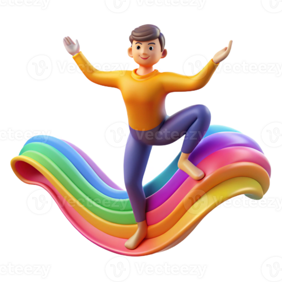 Joyful 3D Character on Rainbow png