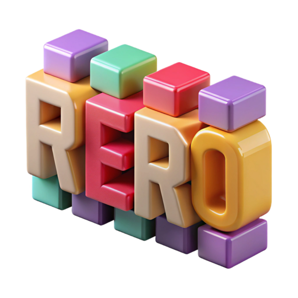 serene creative Colorful 3D Block Letters Rero Design authentic png