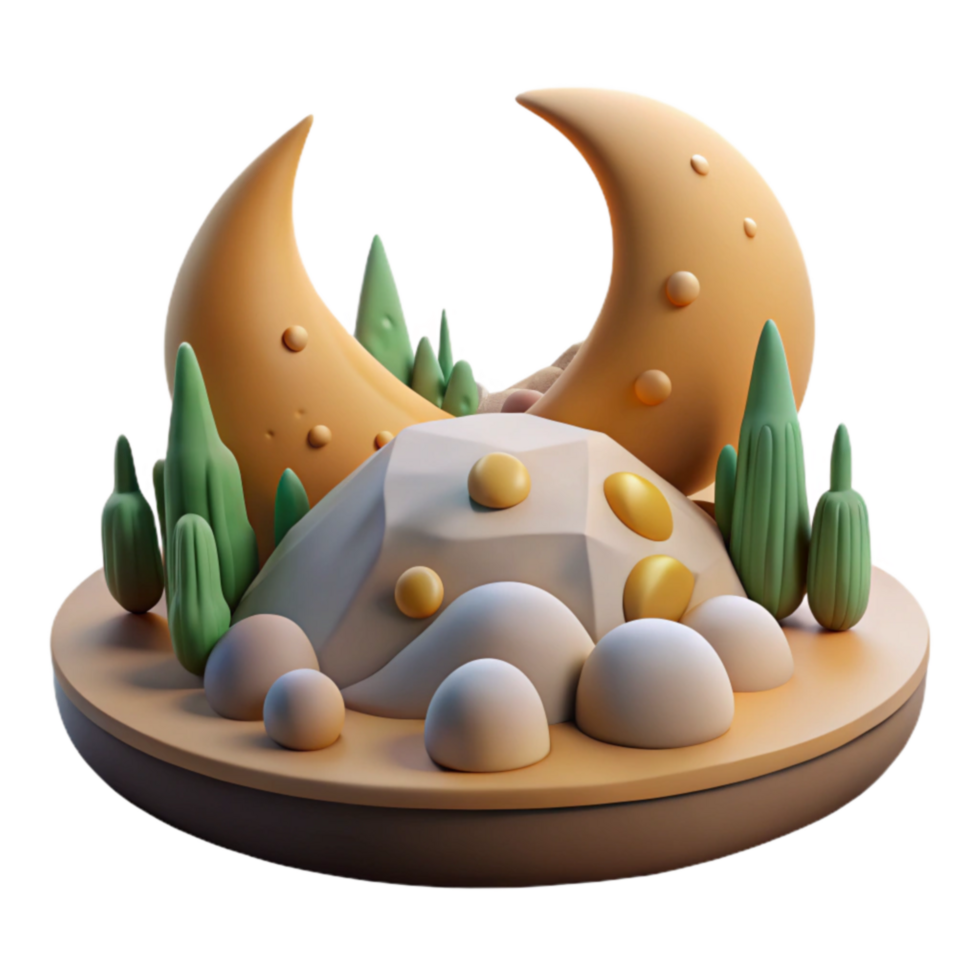 dramatic modern Crescent Moon Landscape 3D Render of Whimsical Island Scene 4K png