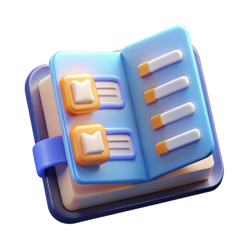 Digital Notebook 3D Render of Organized Notes Data png