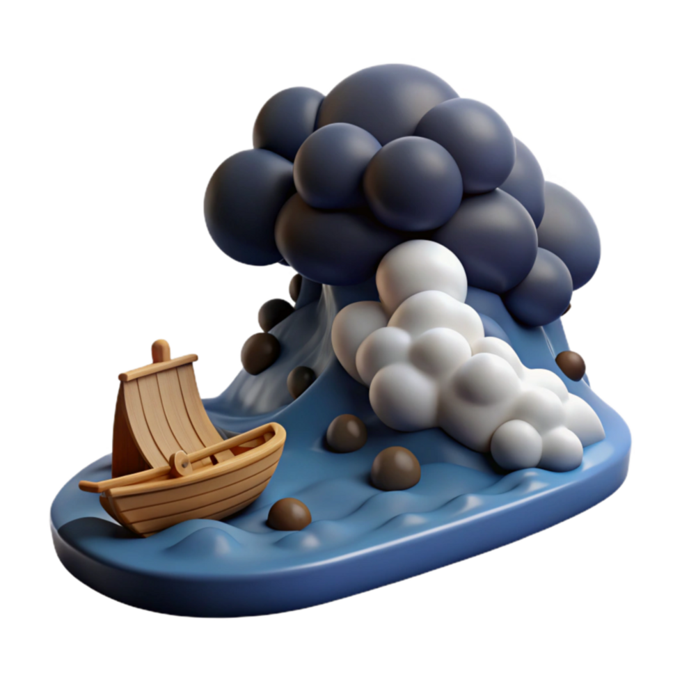Small Boat in a Stormy Sea 3D Render png