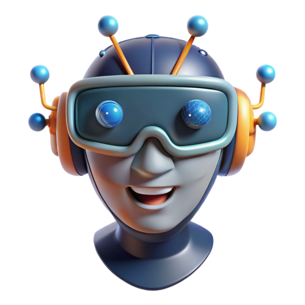 Happy Robot with VR Goggles AI Technology png