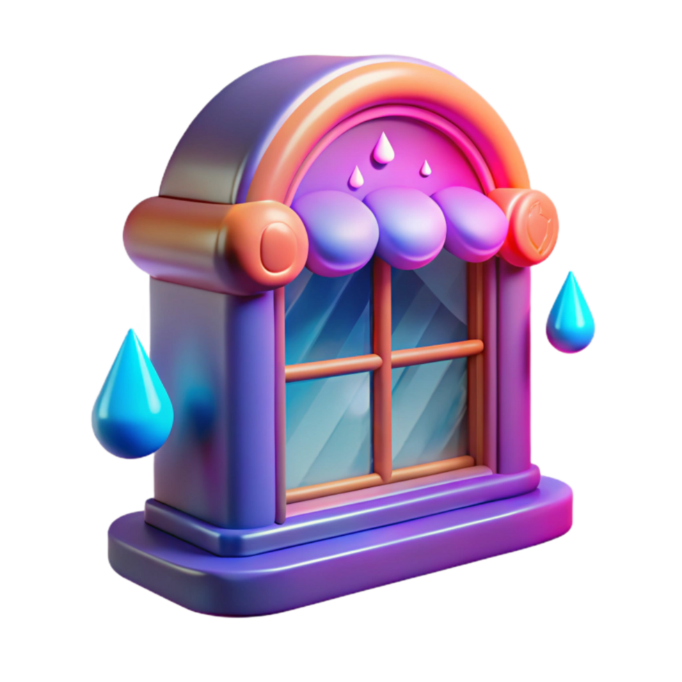elegant artistic Rainy Day Window 3D Cartoon Render professional png