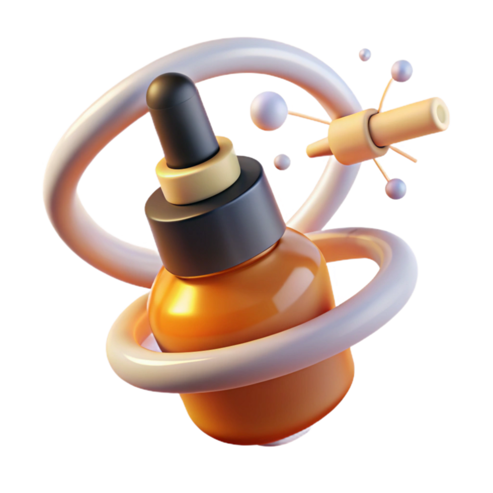 wonderful modern Amber Serum Bottle Elegant Dropper, Liquid Cosmetics, 3D Render, Abstract Design, Product Packaging high resolution png