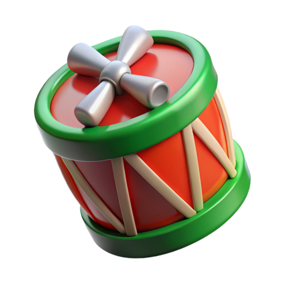 extraordinary minimalist 3D Render of Toy Drum Festive Red and Green Design original png