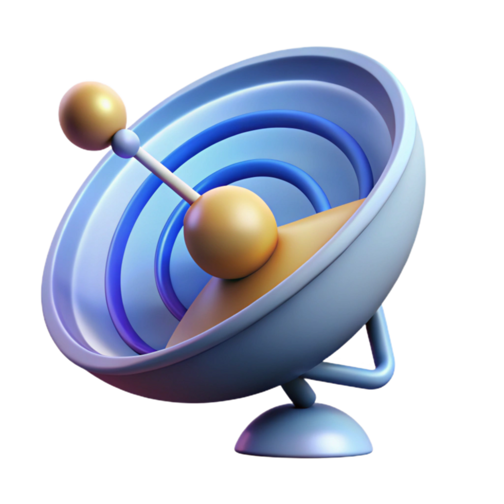 serene modern Satellite Dish Antenna 3D Render of Communication Technology high resolution png