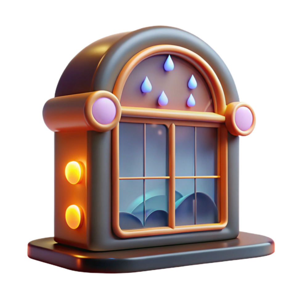 Rainy Day Window Scene 3D Render of Cute Jukebox png